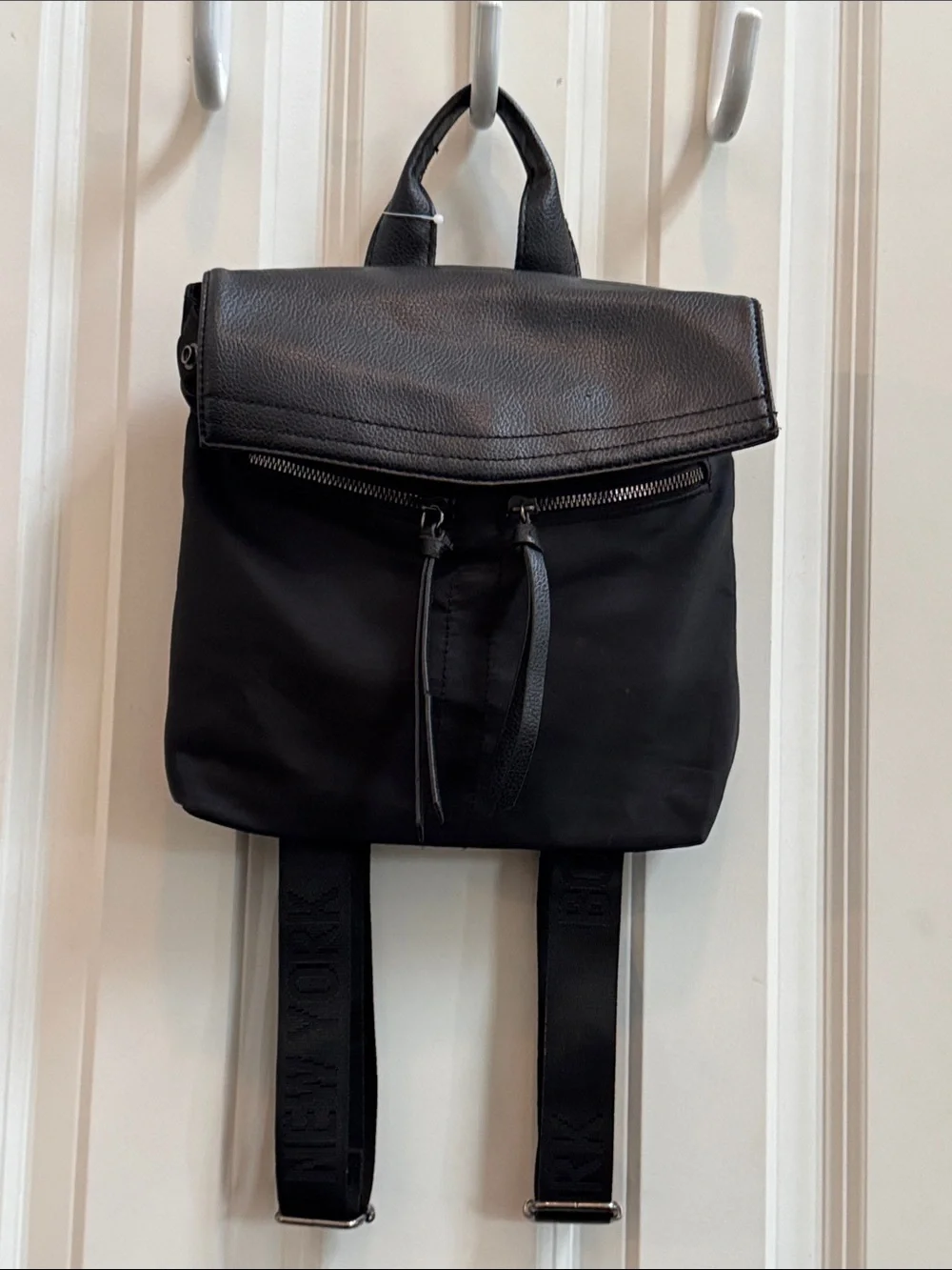 Botkier Black Nylon & Leather Flap Backpack